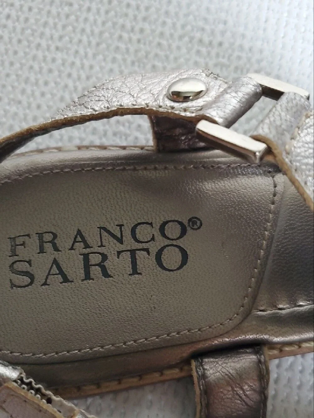 Franco Sarto Metallic Taupe Leather T-Strap Sandals